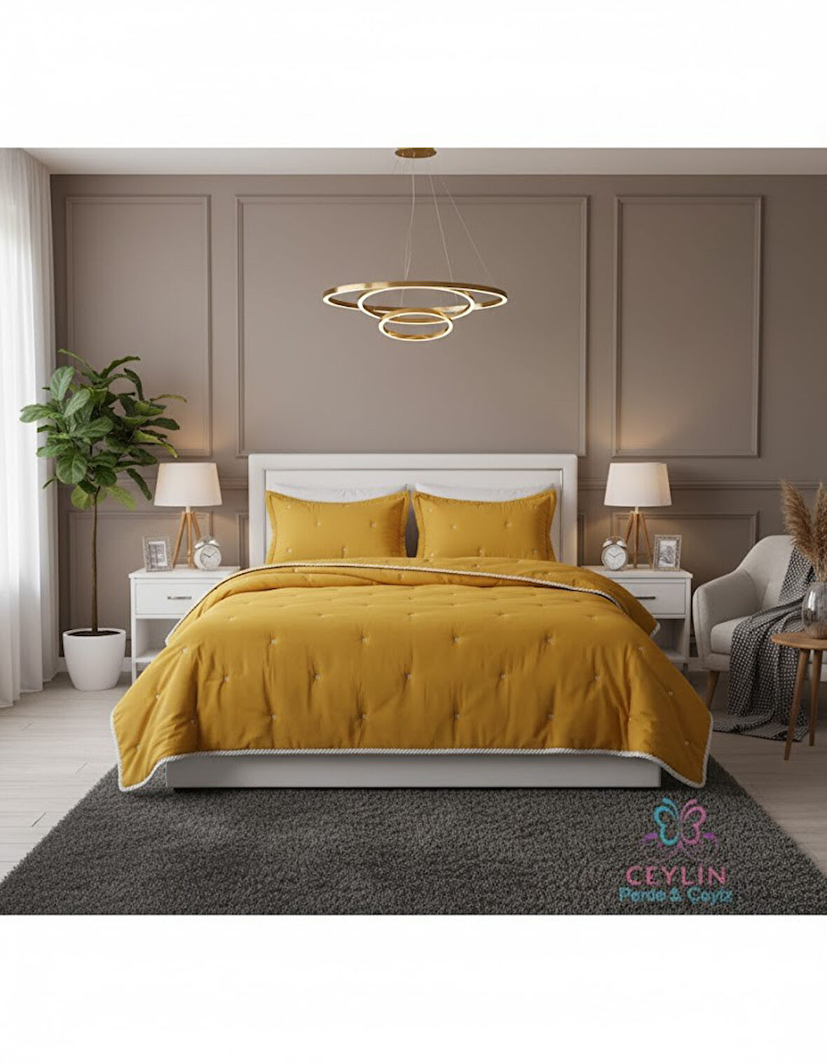 POİNT ÇİFT KİŞİLİK YATAK ÖRTÜSÜ HARDAL