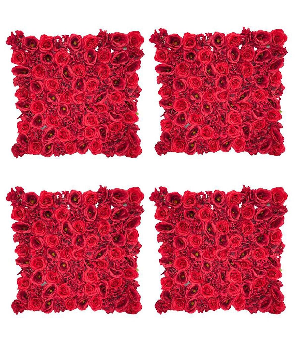Yapay Çiçek 1m2 Dekoratif Kırmızı Gül Paneli Dik Duvar Kaplama Gül Duvarı 100*100