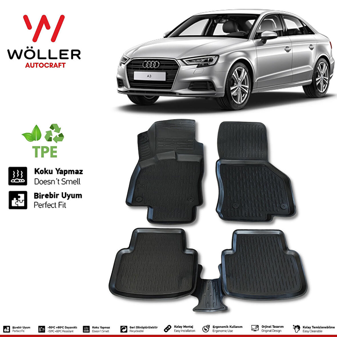 Audi A3 Paspas Sedan 2013 2020 Arası Uyumlu 3d Havuzlu Wöller Paspas