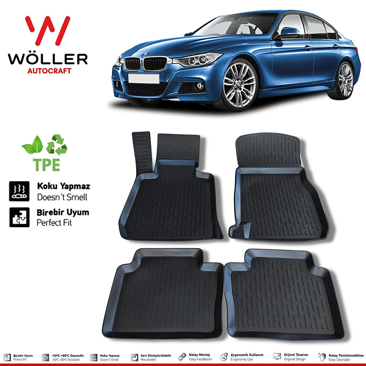Bmw 3 Serisi F30 Paspas 2012 2019 Arası 3d Havuzlu Wöller Paspas