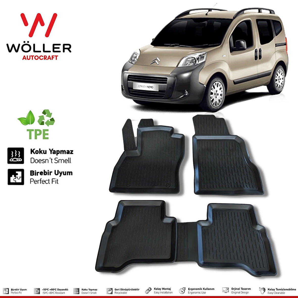 Citroen Nemo Paspas 2008 Sonrası 3d Havuzlu Wöller Paspas
