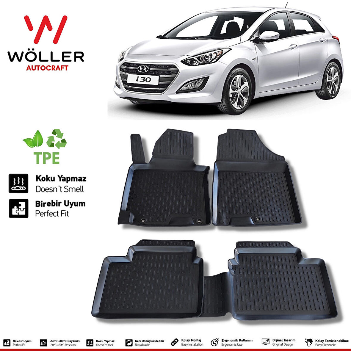 Hyundai İ30 Paspas 2013 2017 Arası 3d Havuzlu Wöller Paspas
