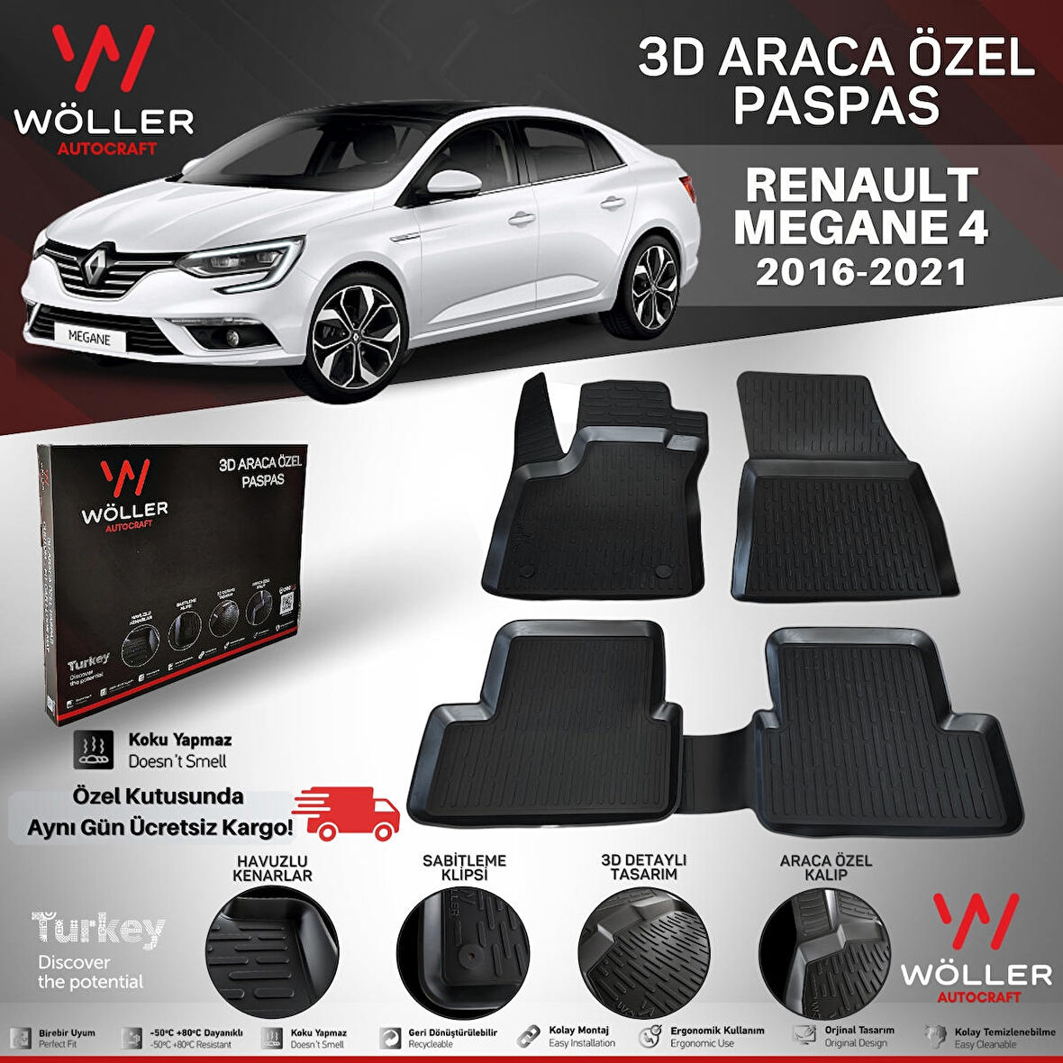 Renault Megane 4 Paspas Sedan 2016 2021 Arası 3d Havuzlu Wöller Paspas