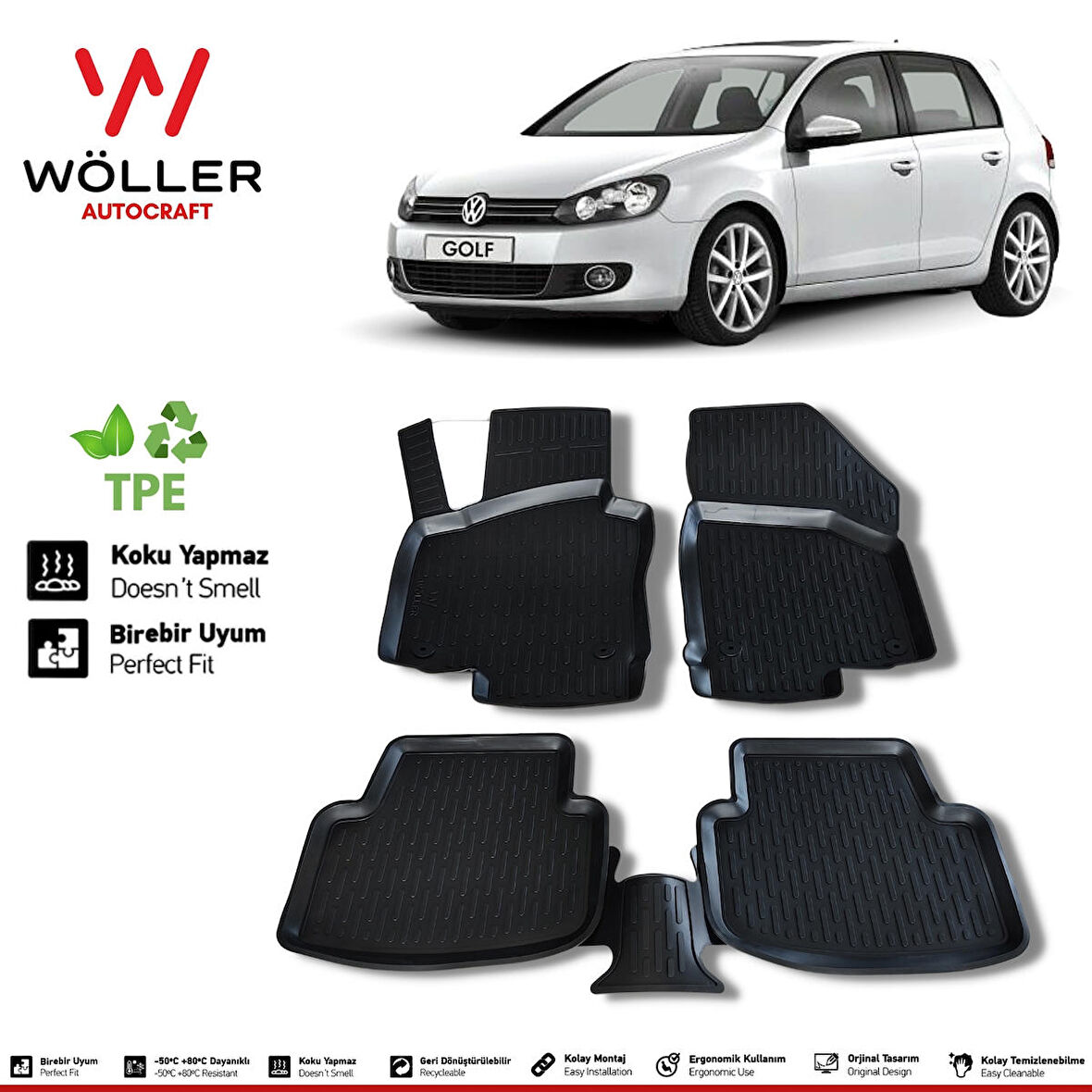 Volkswagen Golf 6 Paspas 2009 2012 Arası 3d Havuzlu Wöller Paspas