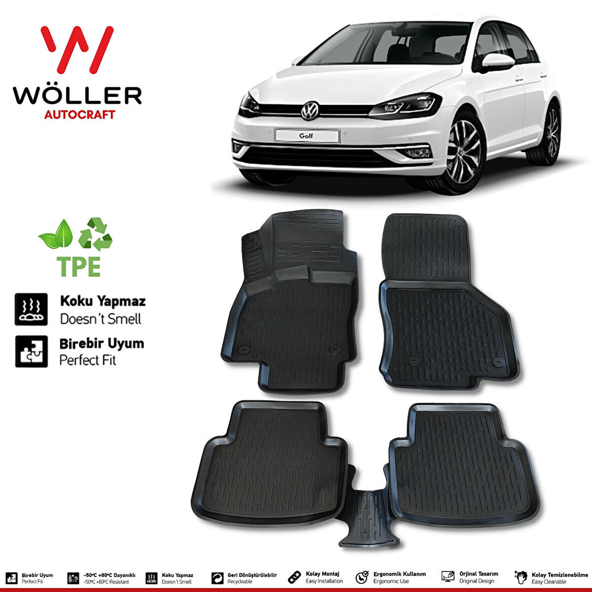 Volkswagen Golf 7 Paspas 2012 2020 Arası Uyumlu 3d Havuzlu Wöller Paspas