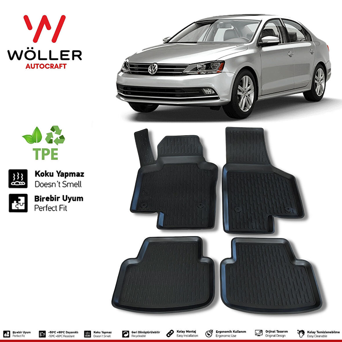 Volkswagen Jetta Paspas 2011 2019 Arası Uyumlu 3d Havuzlu Wöller Paspas