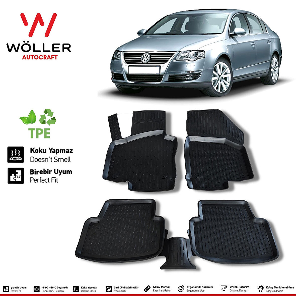 Volkswagen Passat B6 Paspas 2005 2010 Arası 3d Havuzlu Wöller Paspas