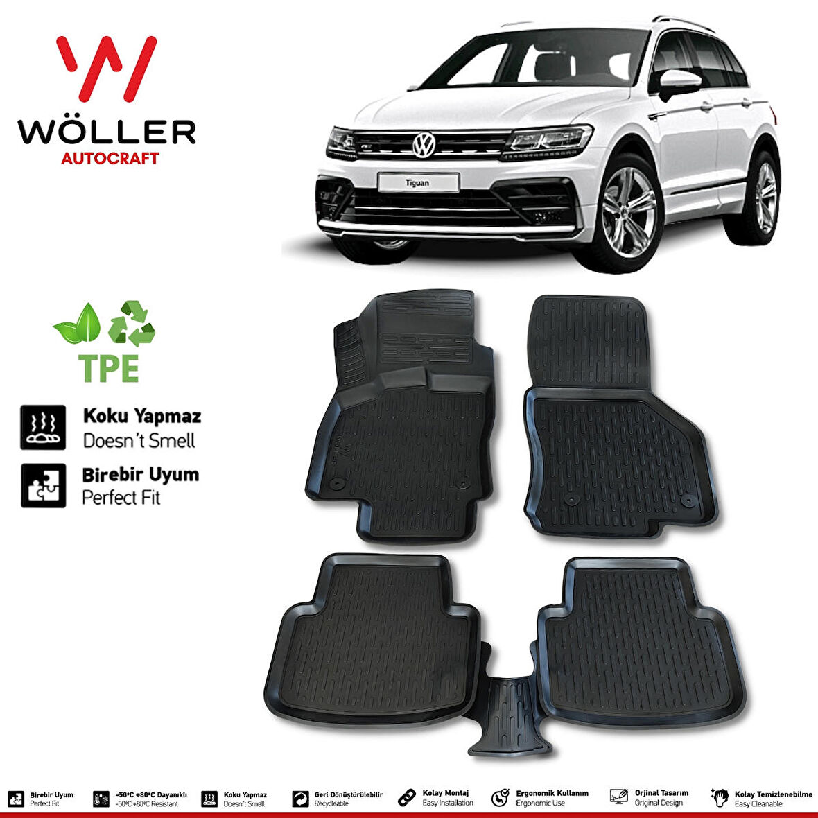 Volkswagen Tiguan Paspas 2016 2022 Arası 3d Havuzlu Wöller Paspas