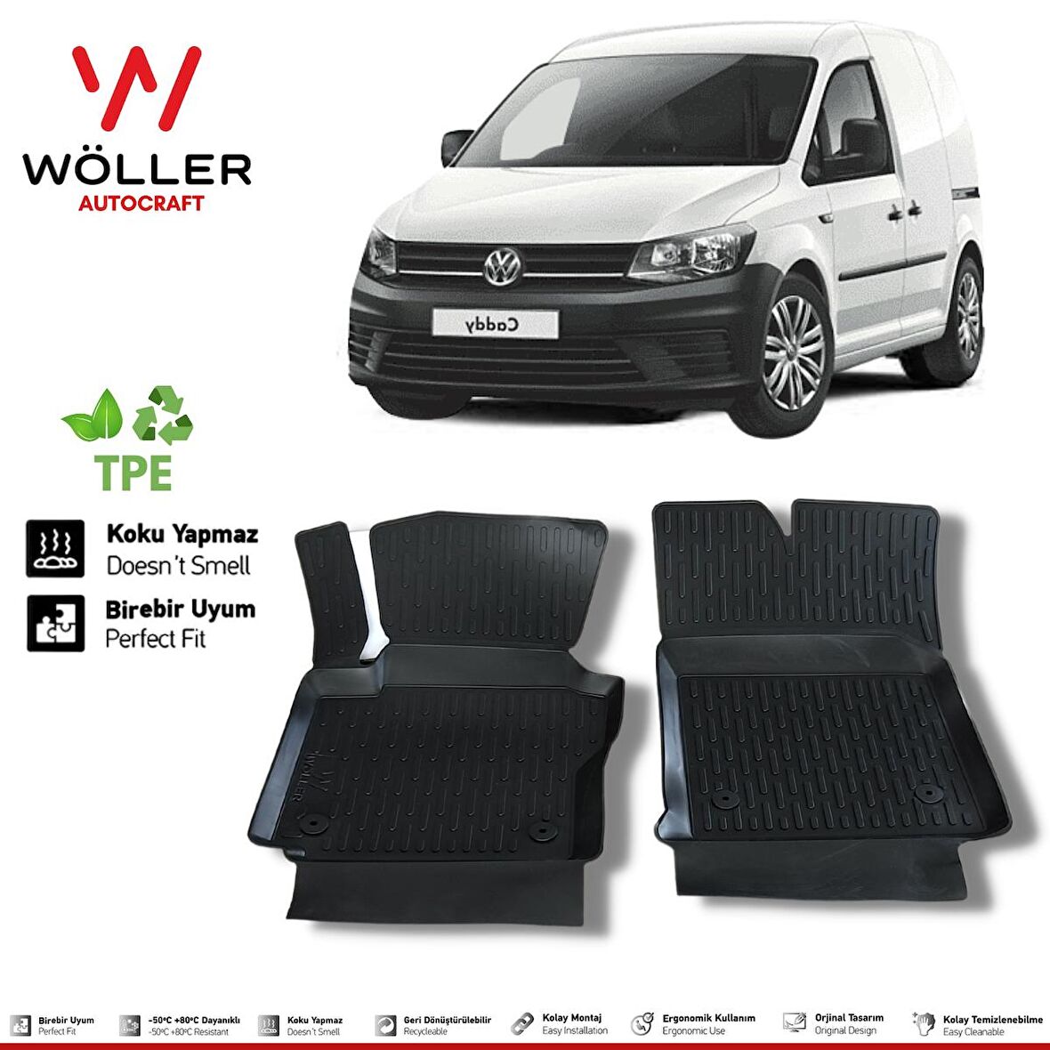 Volkswagen Caddy Van Paspas 2003 2020 Arası 3d Havuzlu Wöller Paspas