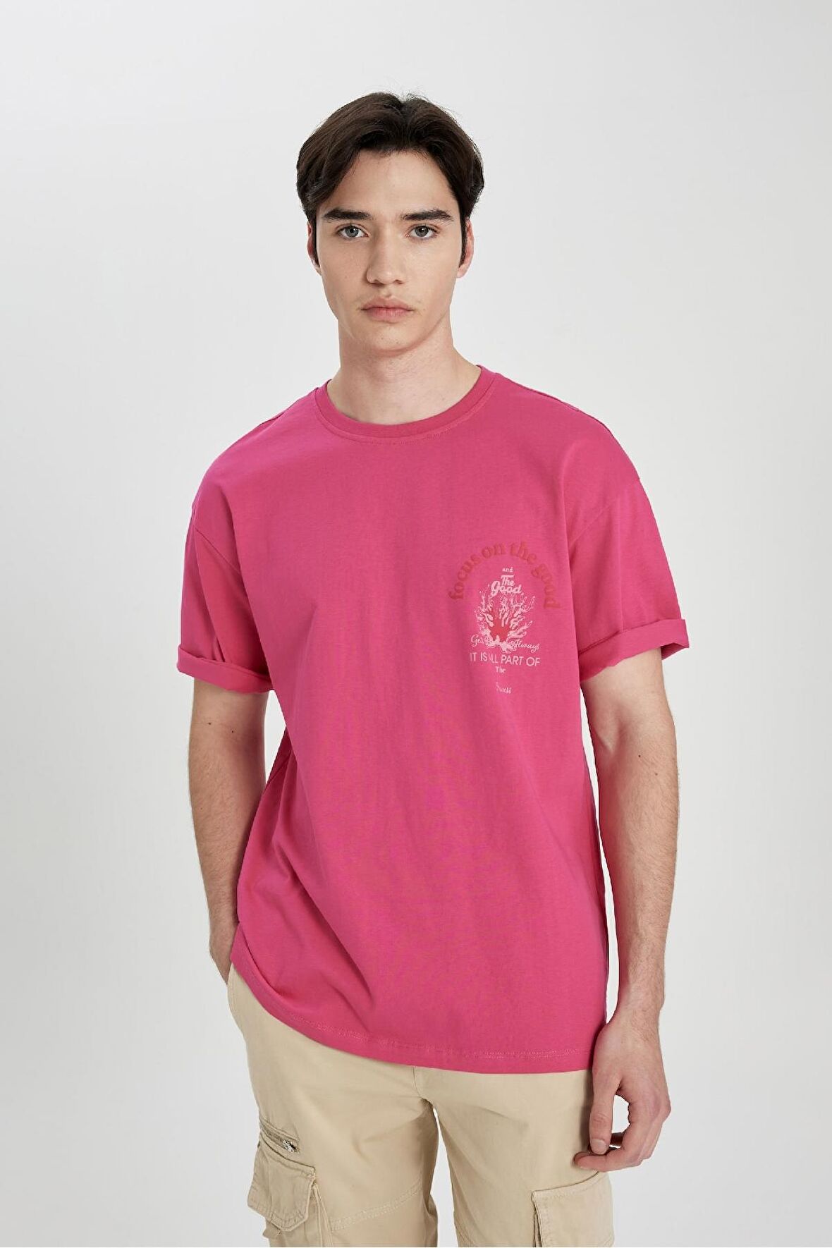 DeFacto Comfort Regular Fit Rahat Kalıp Bisiklet Yaka Baskılı Kısa Kollu Tişört B8933AX24SMPN315