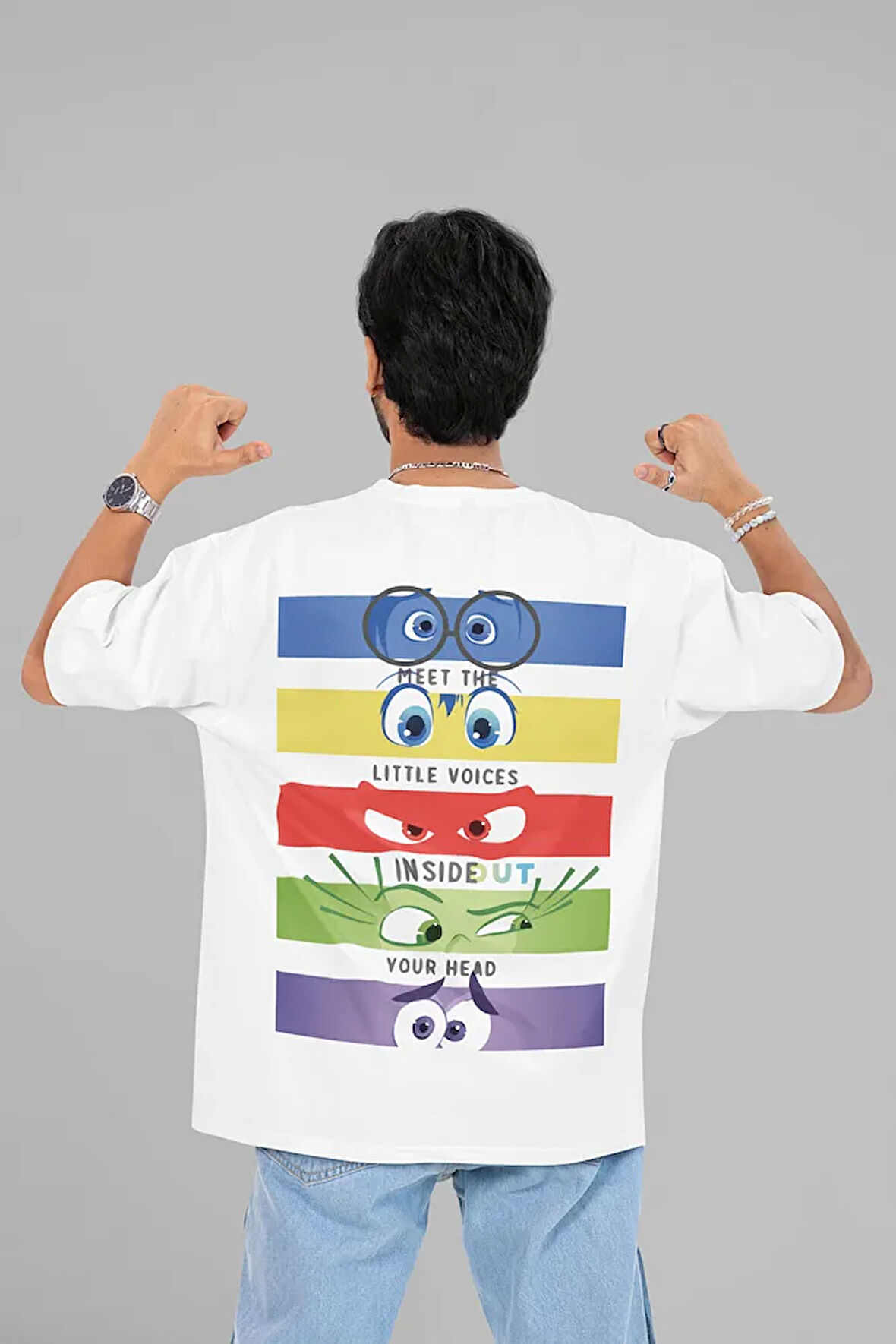 Iınside Out Baskılı Unisex Oversize Çizgi Film Ters Yüz Tişört