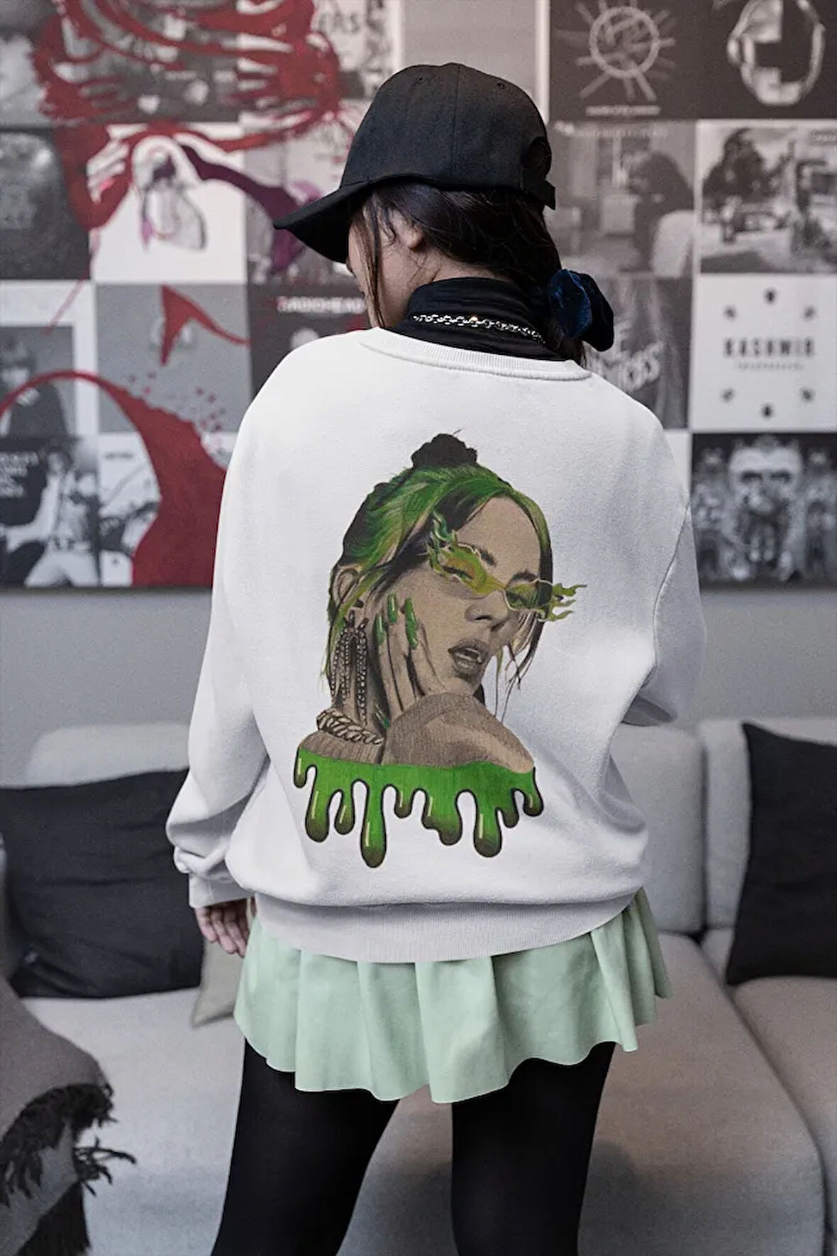 Billie Eilish Baskılı Unisex Oversize Şarkıcı Sweatshirt