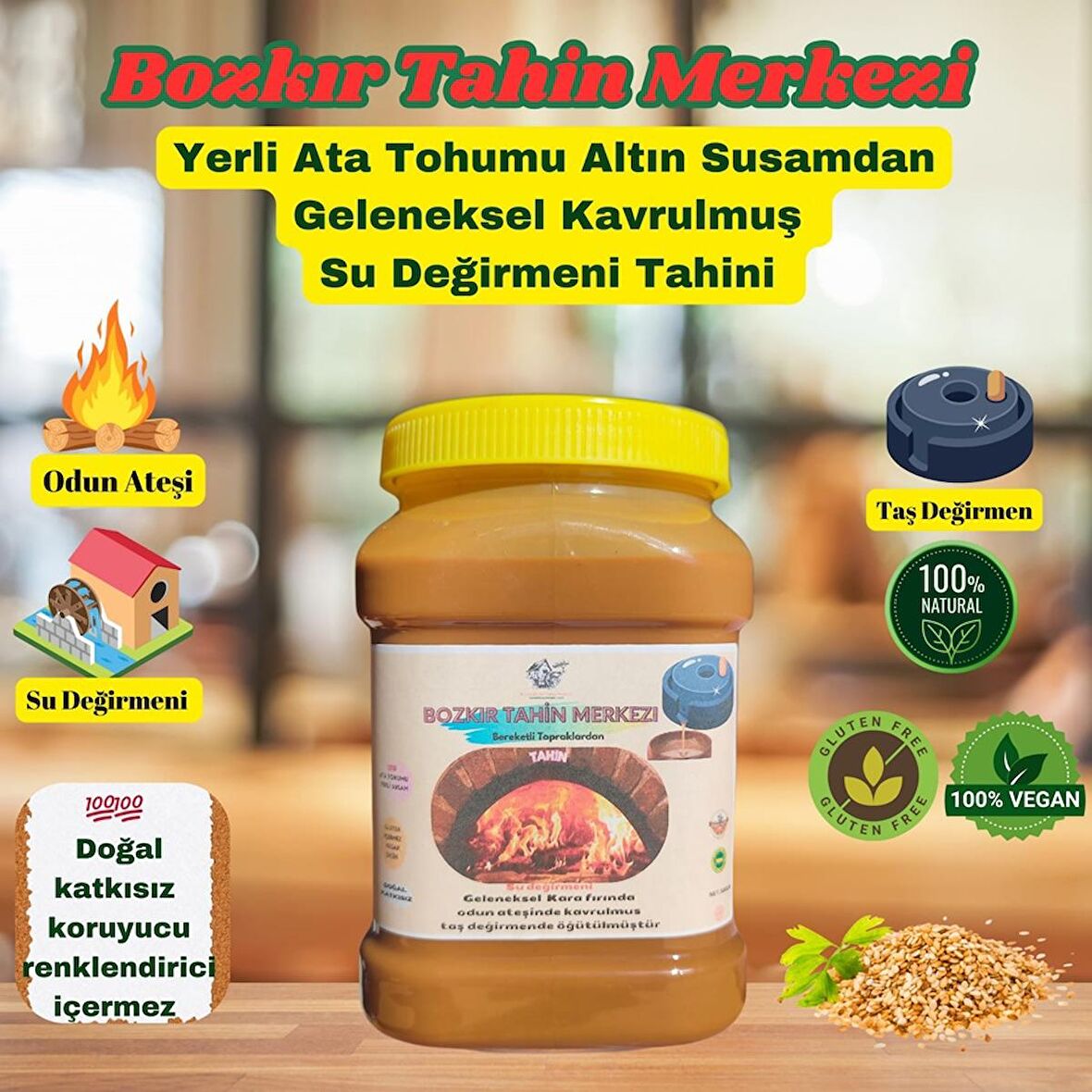 Bozkır Tahin Merkezi Yerli Ata Tohumu Altın Susam Tahini (Kavrulmuş) 930 gr ( su değirmeni)