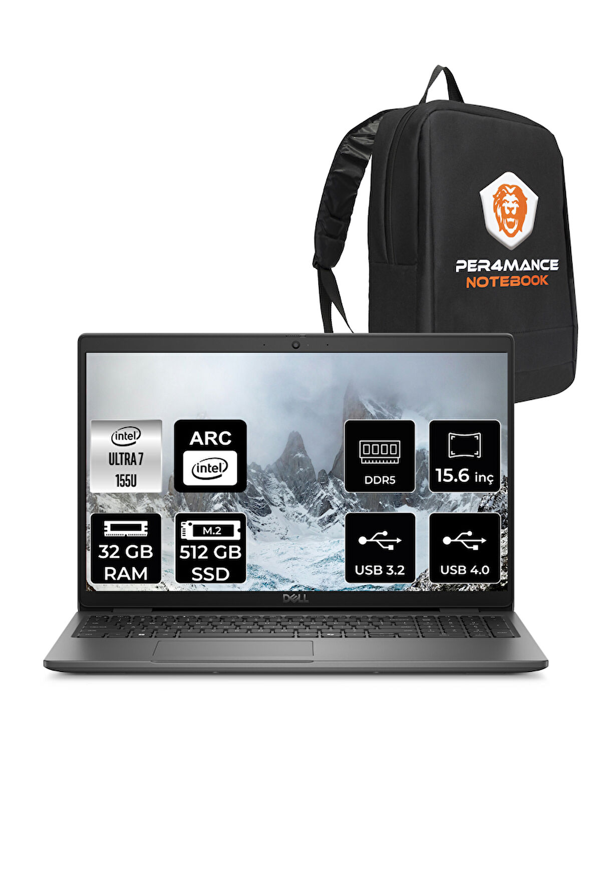 DELL Latitude 3550 Ultra 7 155U 32GB 512GB SSD 15.6'' FHD FDOS Taşınabilir Bilgisayar & PER4 ÇANTA