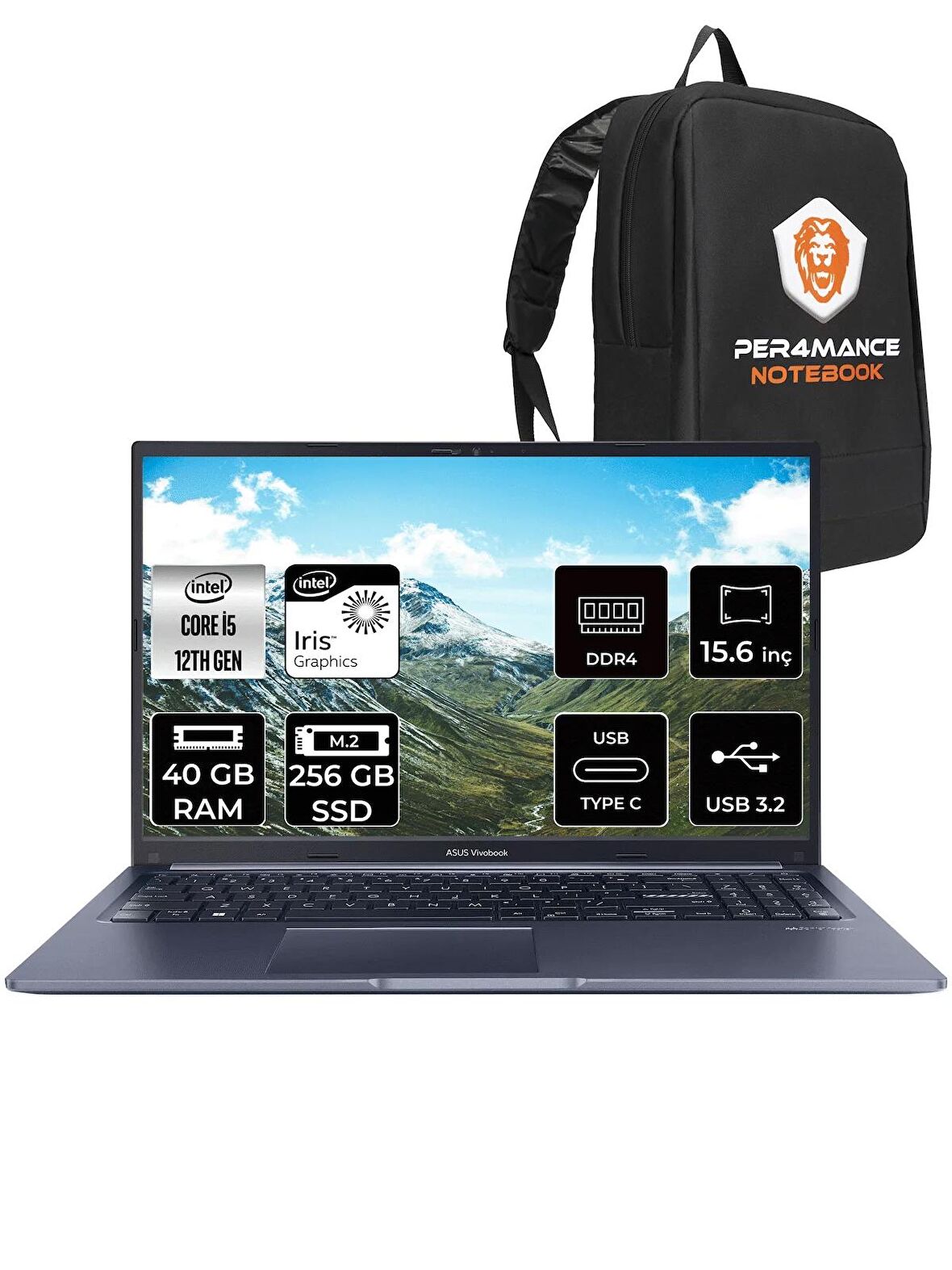 ASUS Vivobook 15 X1502ZA i5 1235U 40GB RAM 256GB SSD 15.6'' FHD FDOS EJ1069 & PER4 ÇANTA