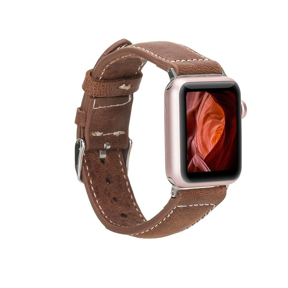 Apple Watch Uyumlu Deri Kordon 42-44-45mm NM1-AS2 Taba