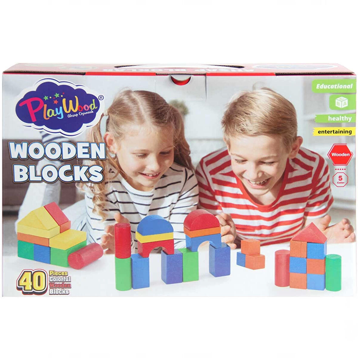 Playwood Kutuda Ahşap Renkli Bloklar 40 Parça