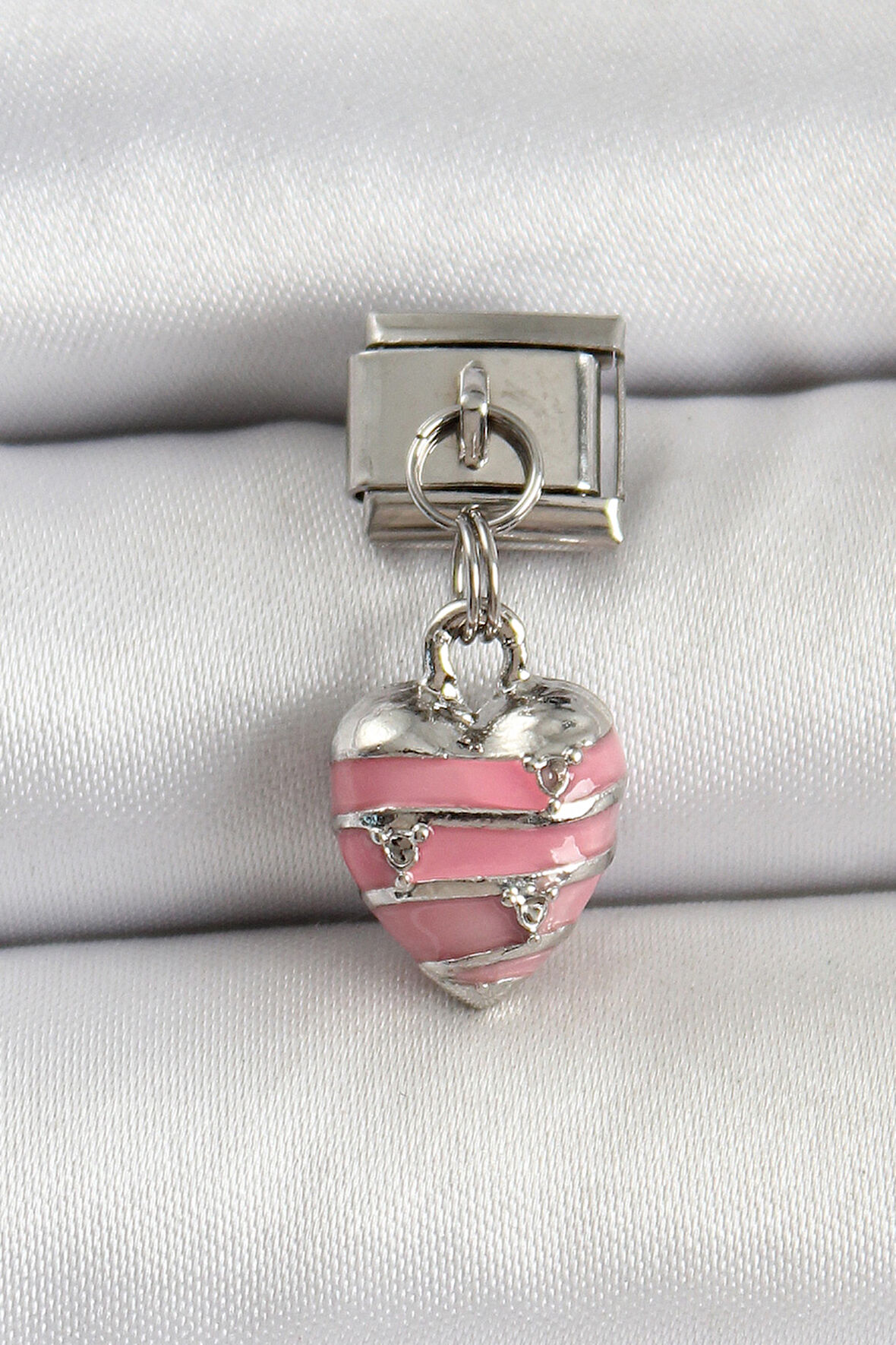 316L Çelik Gümüş Renk Pembe Kalp Model Nomination Charm - TJ-BC1495