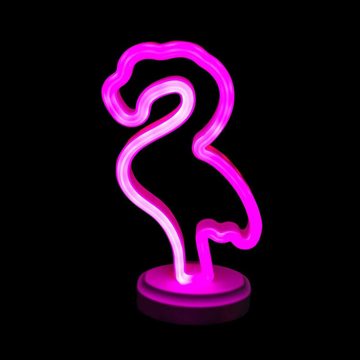 Neon Işıklı Flamingo Yazılı Masa Gece Lambası Pil ve Usb