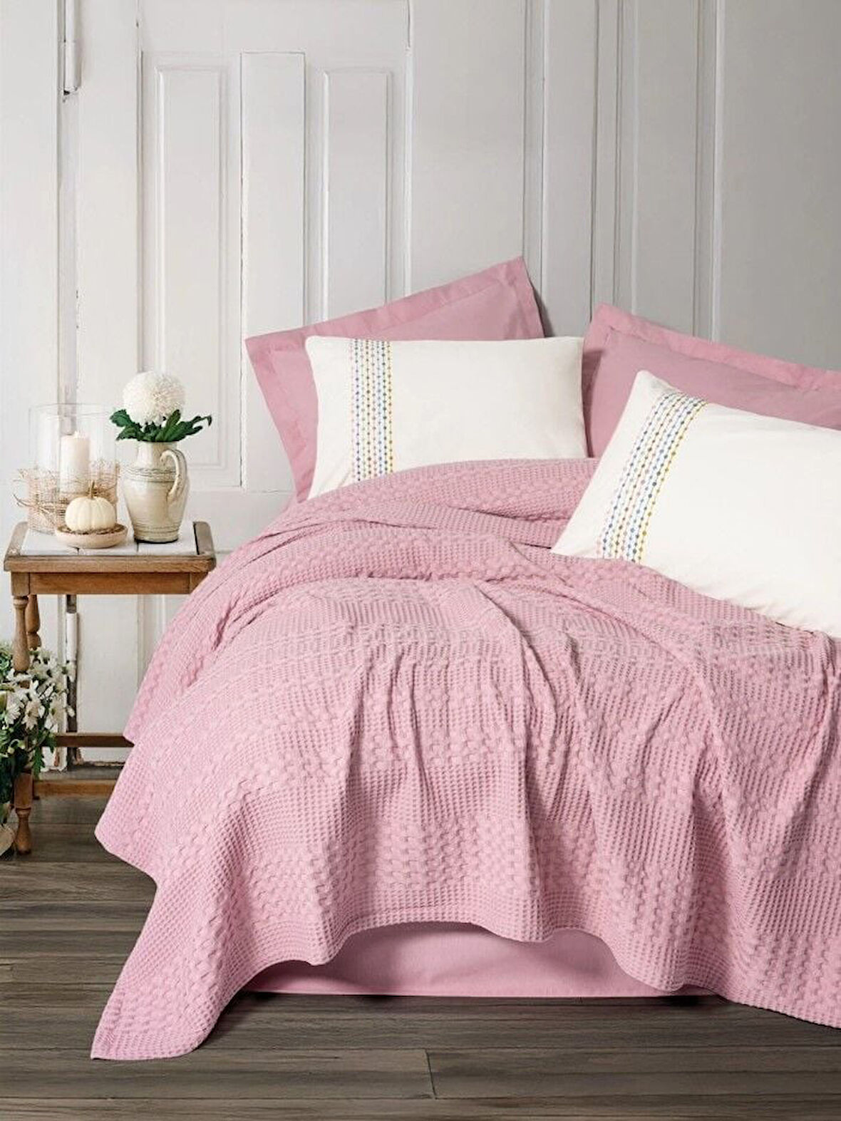 Cotton Box Aura Çift Kişilik Pike Takımı Pebble Pembe