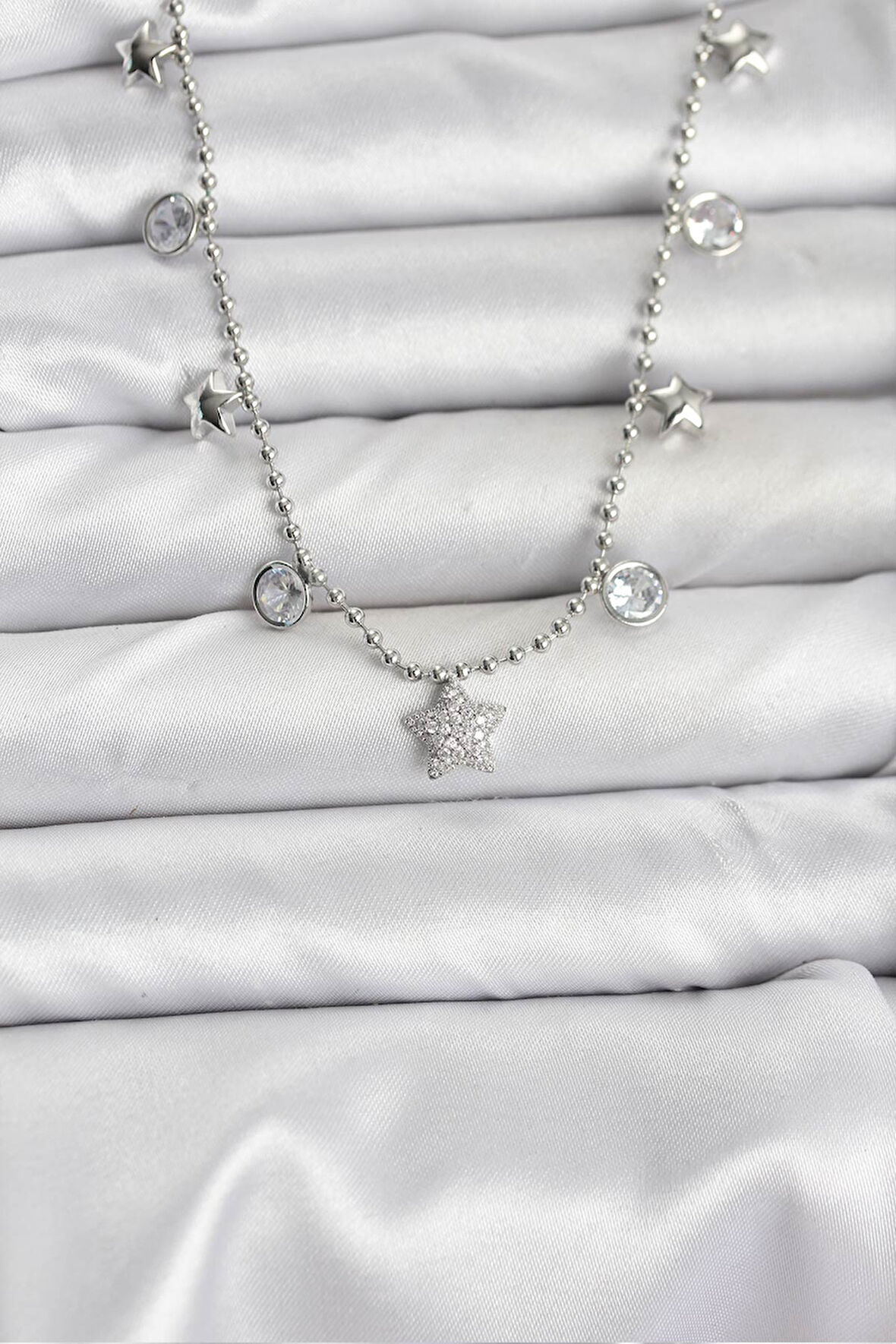 Pirinç Gümüş Renk Yıldız Model Kadın Kolye - TJ-BKO10650