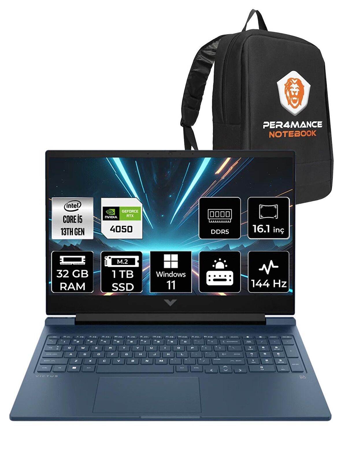 HP Victus 16 i5 13500H 32GB 1TB SSD RTX4050/6GB 144HZ 16.1" FHD W11HOME 7P648EA & PER4 ÇANTA