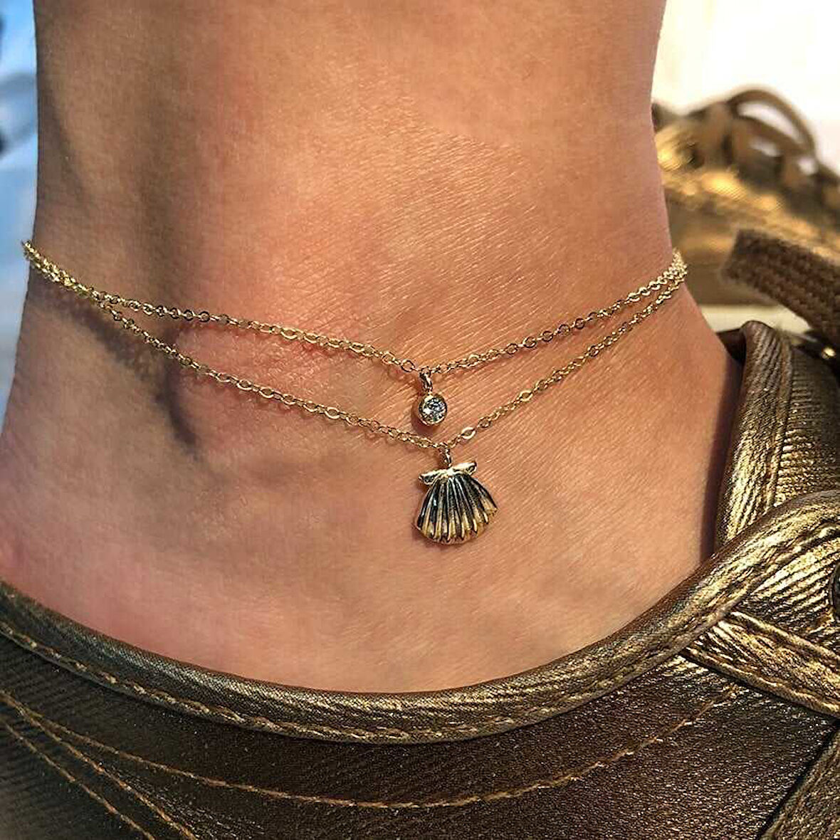 Deniz Kabuğu Taşlı Halhal