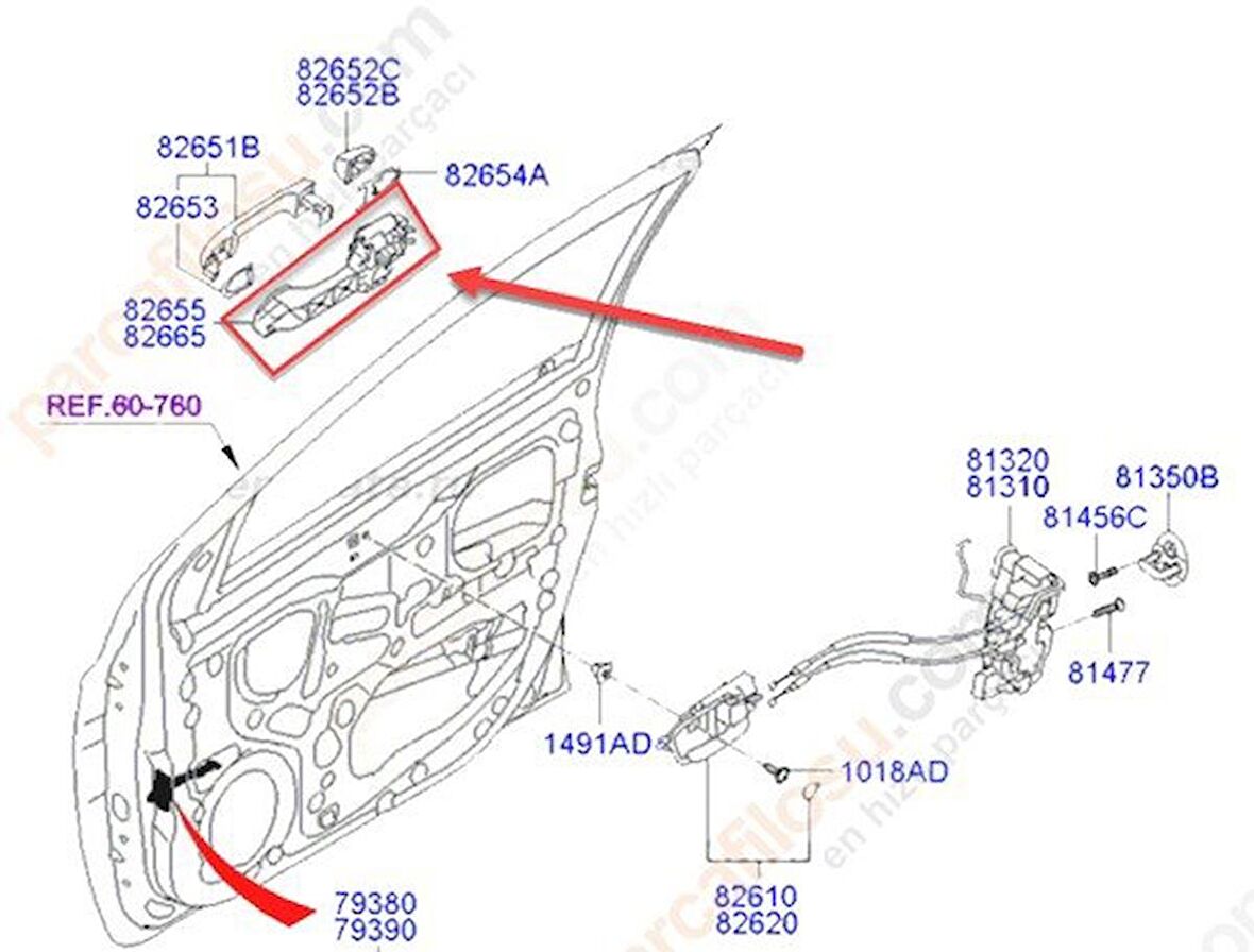 Hyundai i20 Kapı Kolu Ön Diş 2008-2012 Benzin 1.4 5Vites 74Kva
