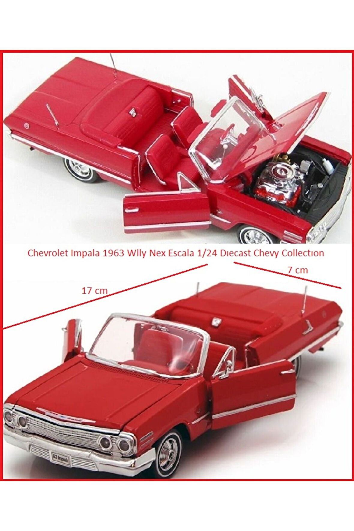 Chevrolet impala 1963 Klasik Model Araba 1:24 Diecast Koleksiyon 17x7cm Kapı Kaput Açılır