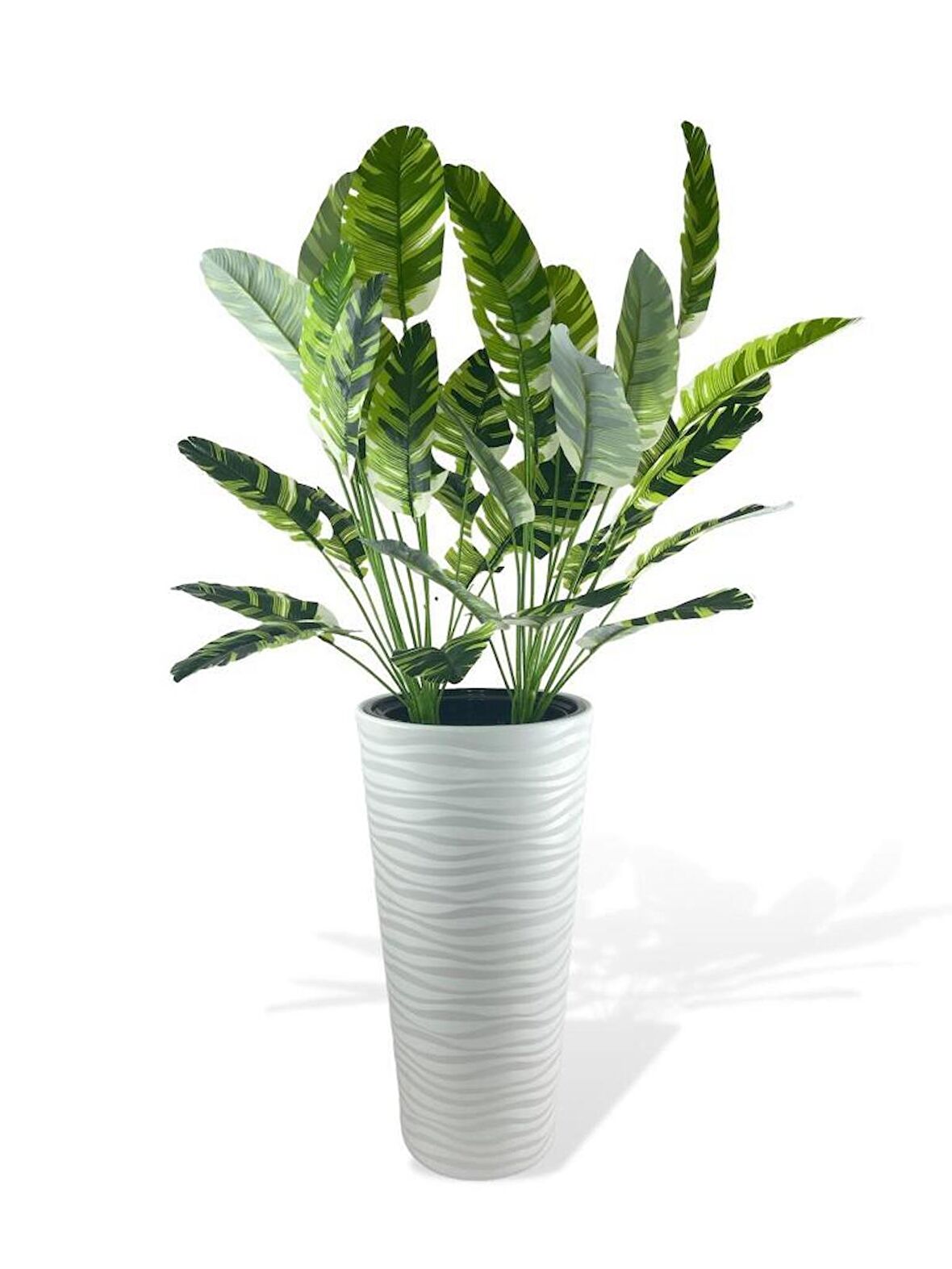 Yapay Starliçe Muz Desenli Yaprak Beyaz Uzun Kumsal Vazoda 140cm 36Yaprak