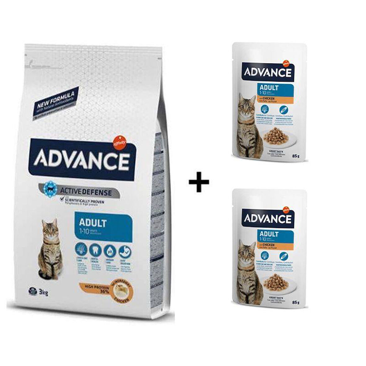 Advance Tavuklu Yetişkin Kedi Maması 3 Kg + 2 Advance Tavuklu Yetişkin Kedi Pouch Yaş Maması 85 Gr