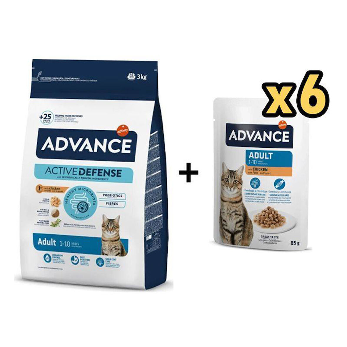 Advance Tavuklu Yetişkin Kedi Maması 3 Kg + 6 Advance Tavuklu Yetişkin Kedi Pouch Yaş Maması 85 Gr