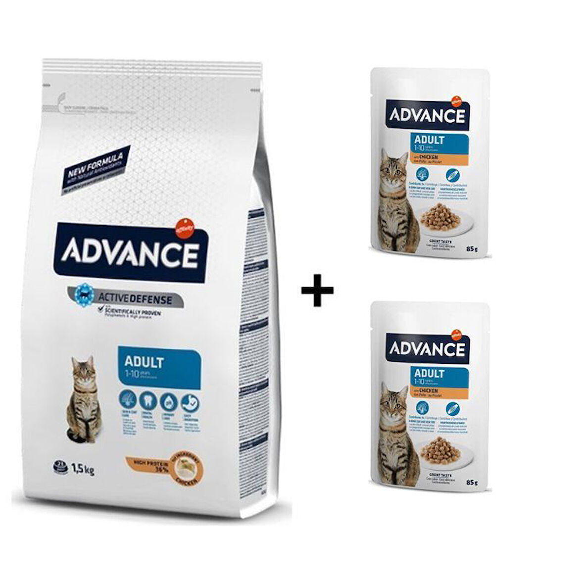 Advance Tavuklu Yetişkin Kedi Maması 1,5 Kg + 2 Adet Advance Tavuklu Yetişkin Kedi Pouch Yaş Maması 85 Gr