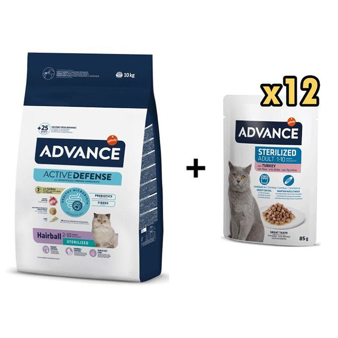 Advance Hairball Hindili Kısırlaştırılmış Kedi Maması 10 Kg + 12 Adet Advance Hindili Kısır Kedi Pouch Yaş Maması 85 Gr