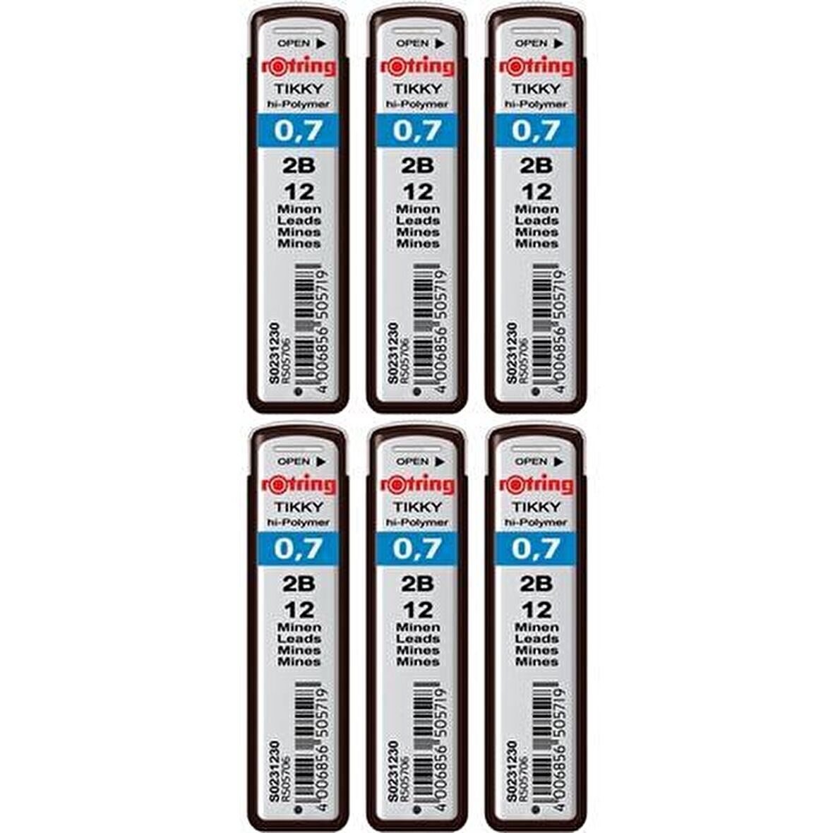 Rotring Hi-Polymer Kurşun Kalem Ucu(2B) 6 Lı paket 0,7