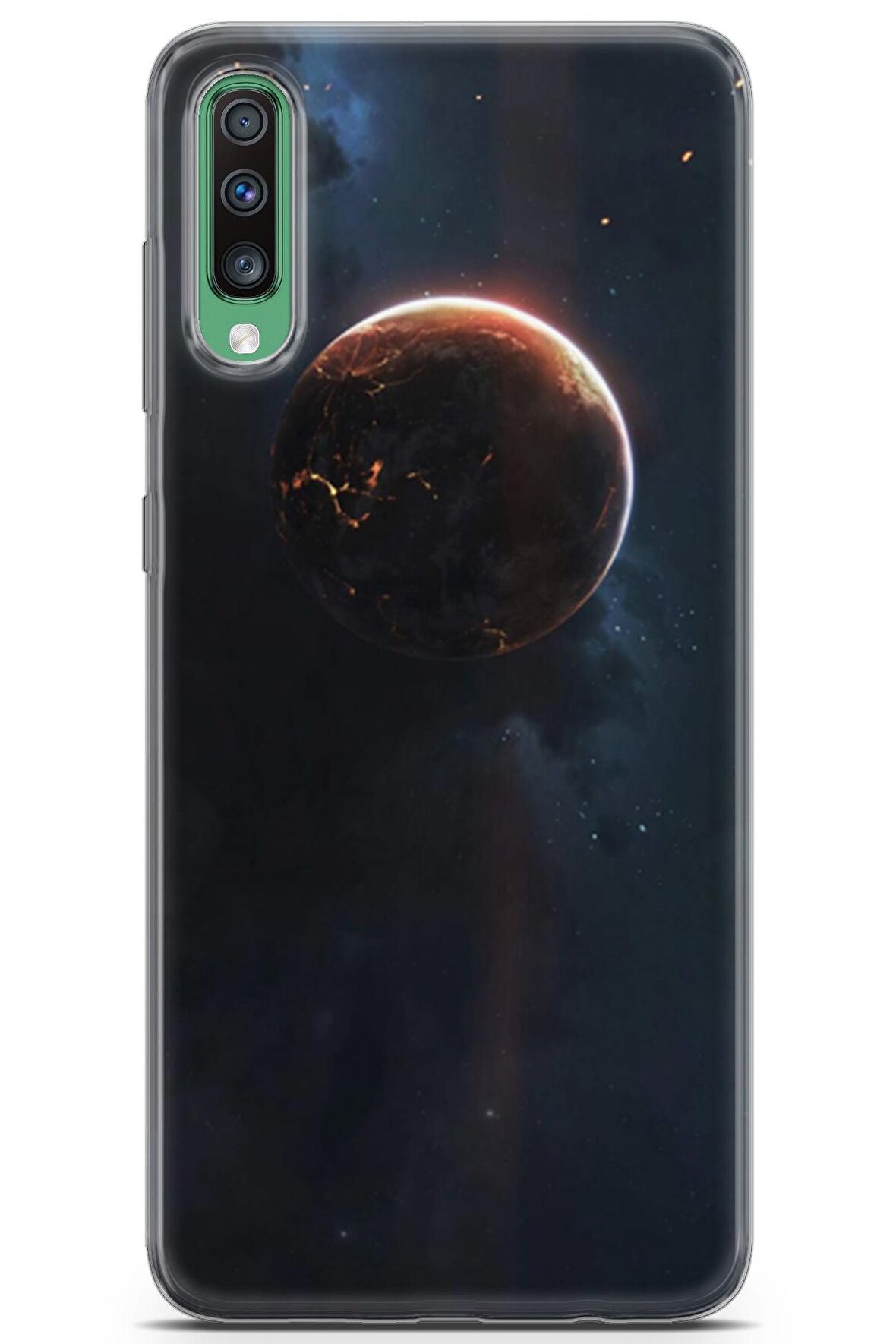 Samsung Galaxy A50 Kılıf Seri Moon 12 Sıcak Ay Tasarım Kılıf Turuncu