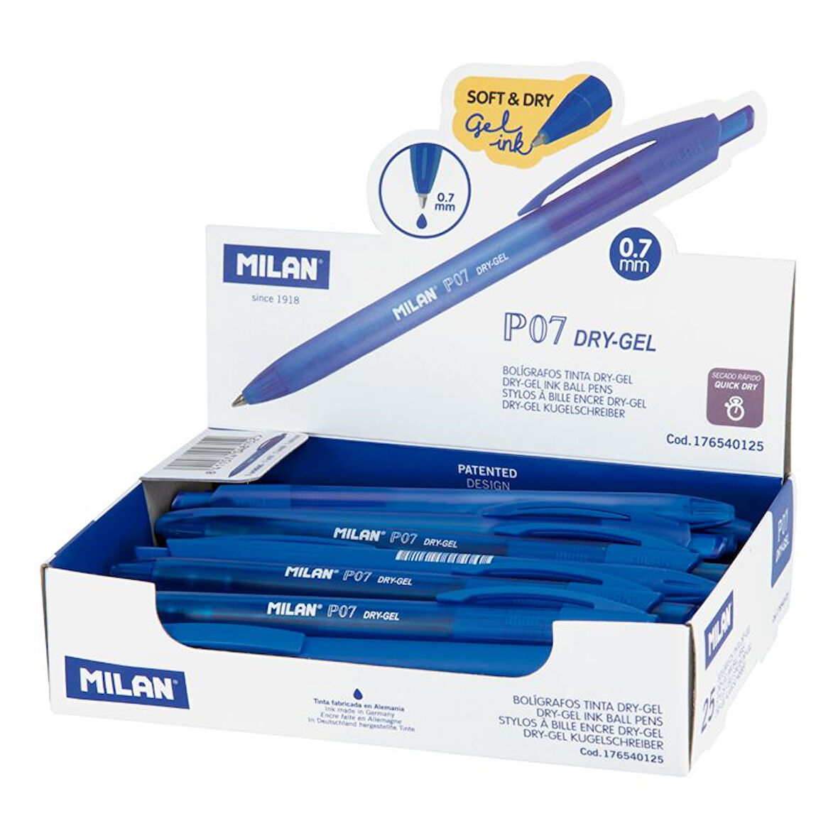 MILAN 176540125 DRY-GEL P07 MAVİ GEL KALEM - 25ADET