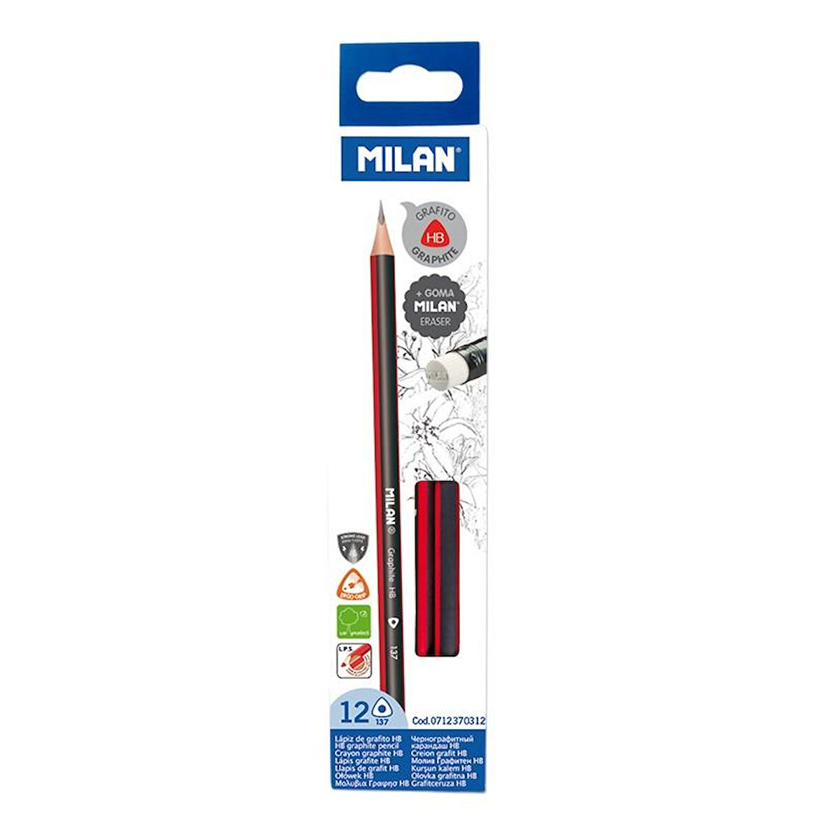 MILAN 0712370312 GRAPHITE SİLGİ KURŞUN KALEM - 12ADET