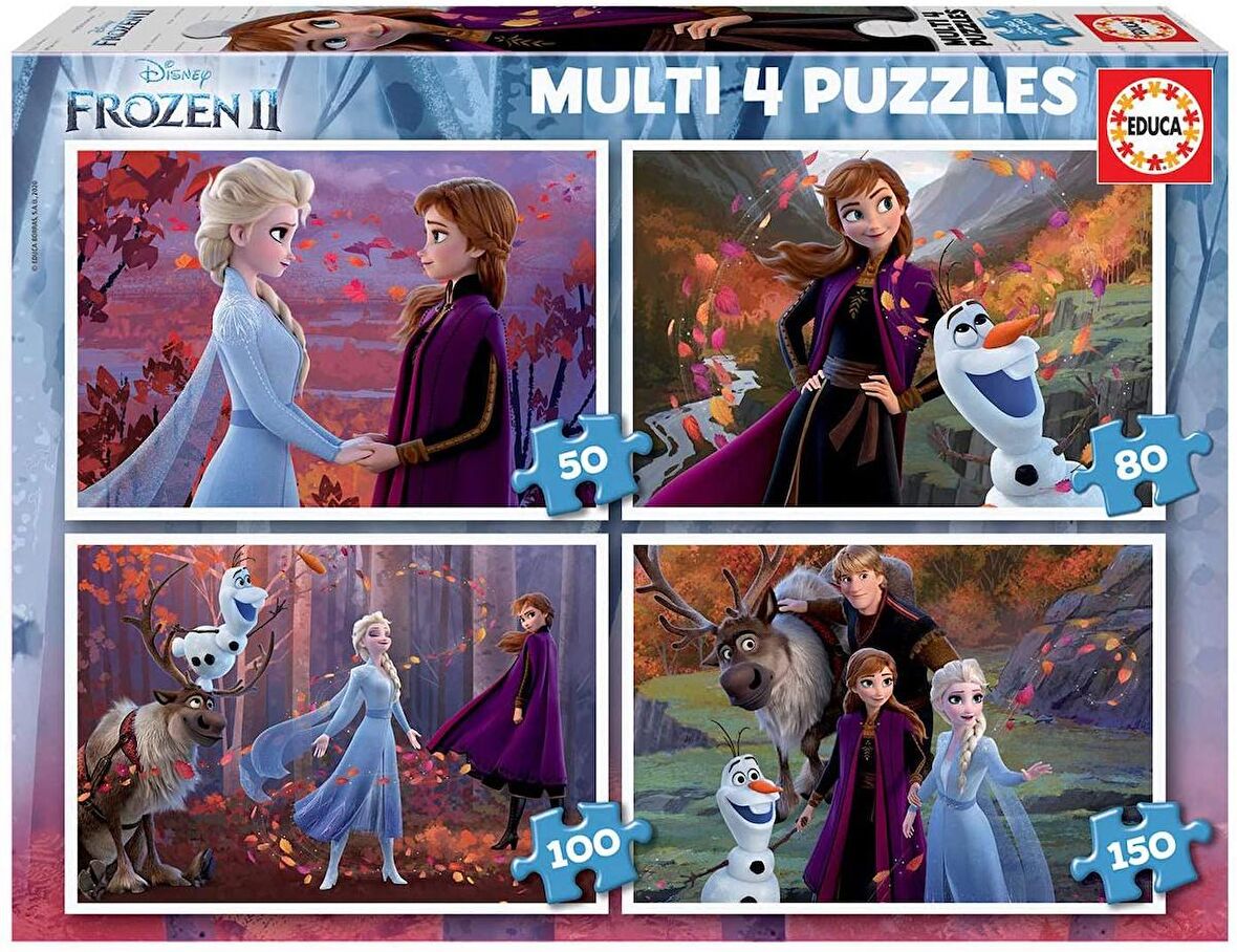 Educa 50+80+100+150 Parça Frozen 2 Puzzle Seti - 5-8 Yaş