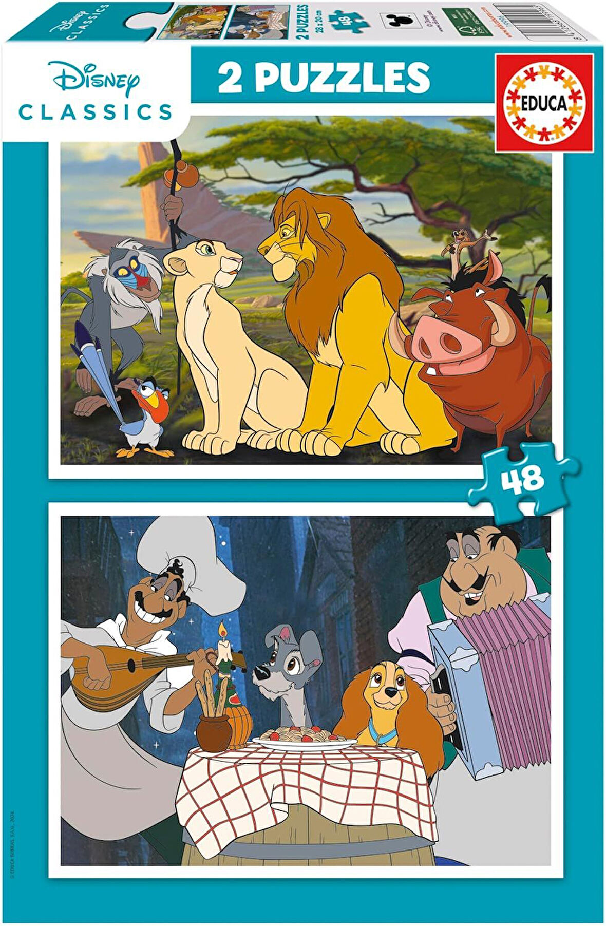 Educa 4-6 Yaş 2x48 Parça Disney Klasikleri Hayvanlar Puzzle - Erkek Çocuk Karton Puzzle