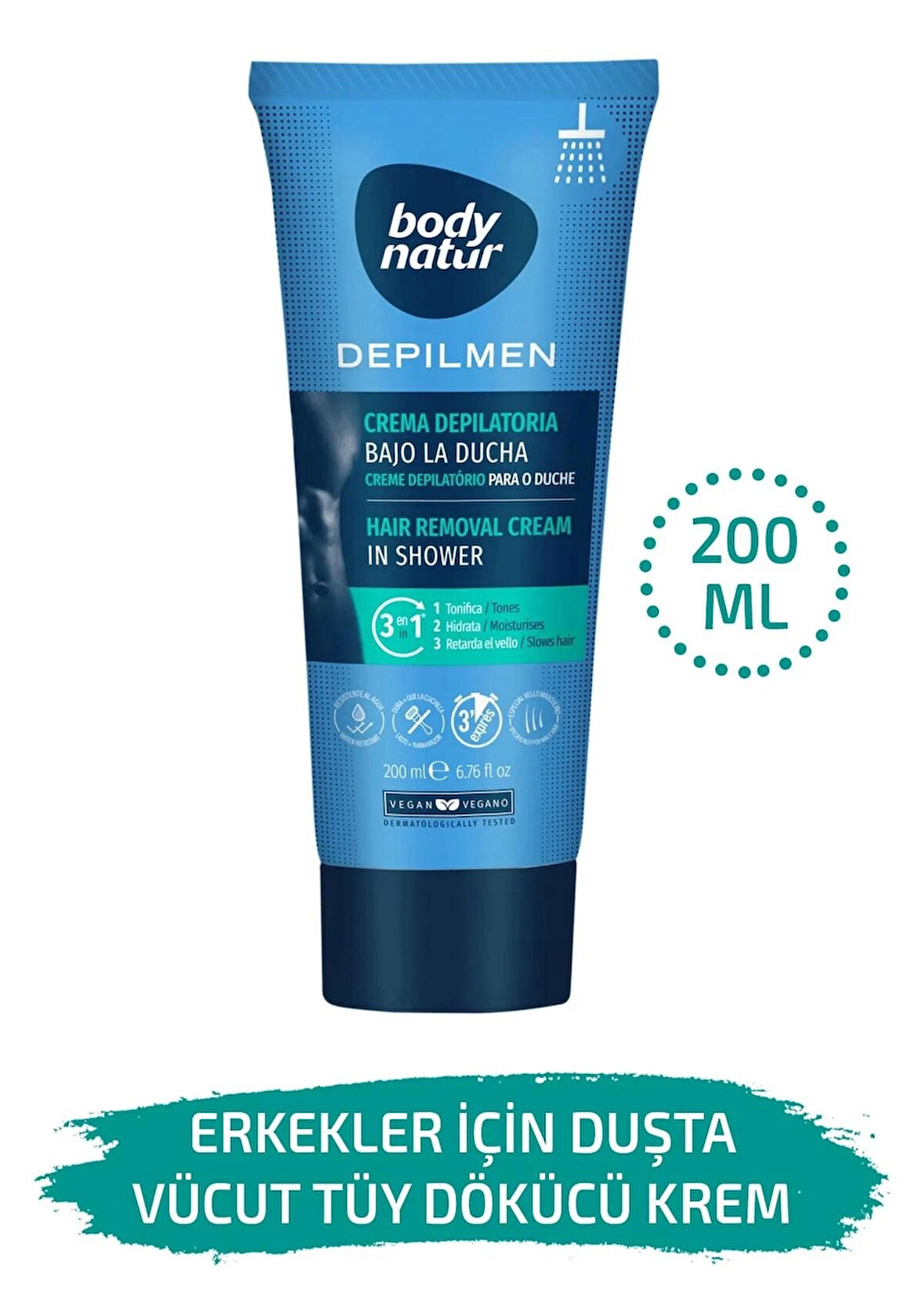 Body Natur Erkekler Için Duşta Vücut Tüy Dökücü Krem - Hair Removal Cream In Shower 200ml