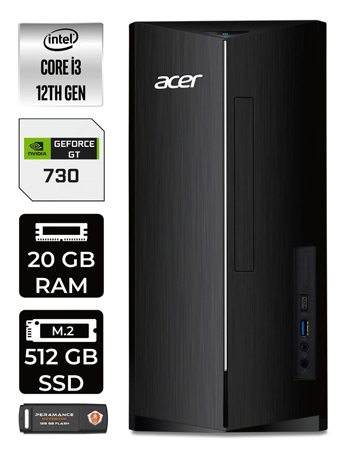 Lenovo NEO 50T i3 12100 20GB RAM 512GB SSD RX550/4GB W11PRO 11SC001ATX MASAÜSTÜ PC & PER4 BELLEK