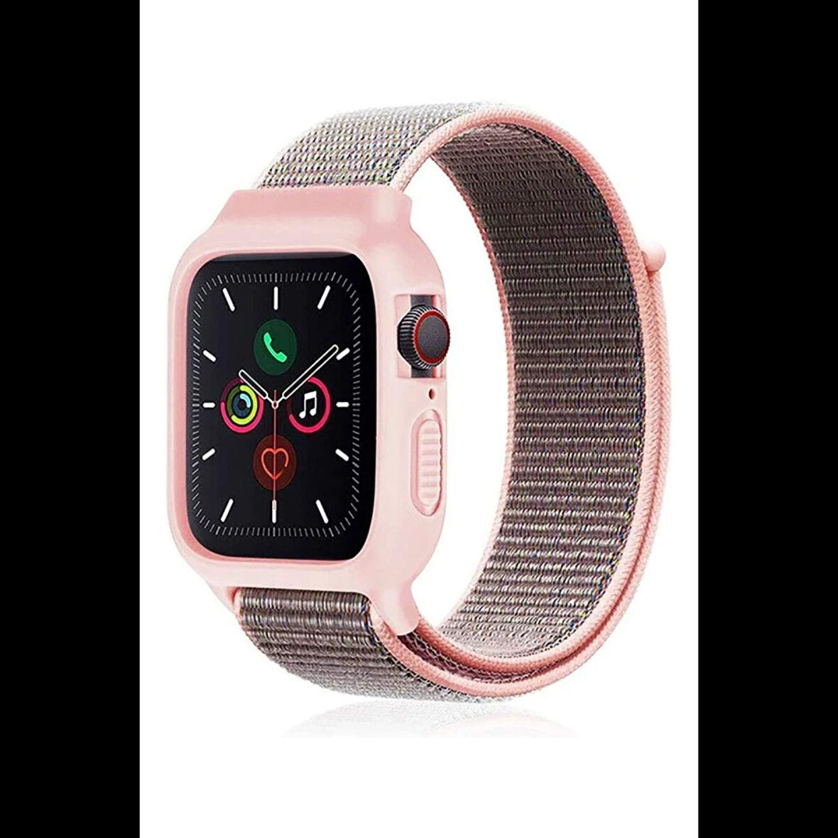 Newface Apple Watch 38mm Hasırlı Cırtcırtlı Kasalı Kordon