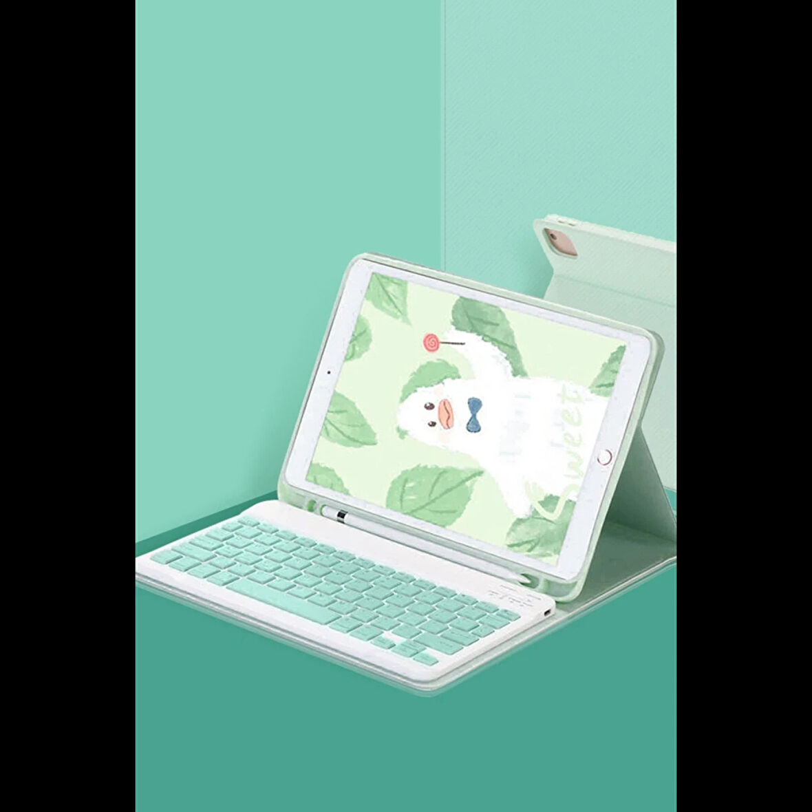 Newface iPad 10.2 (9.nesil) Kılıf KC01 Smart Klavyeli Tablet Kılıfı - Açık Yeşil