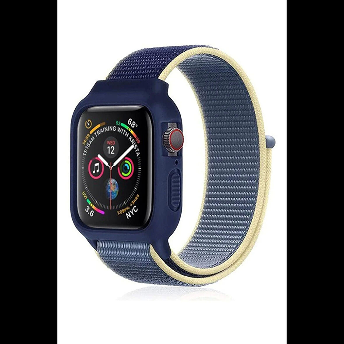 Newface Apple Uyumlu Watch 38mm Hasırlı Cırtcırtlı Kasalı Kordon