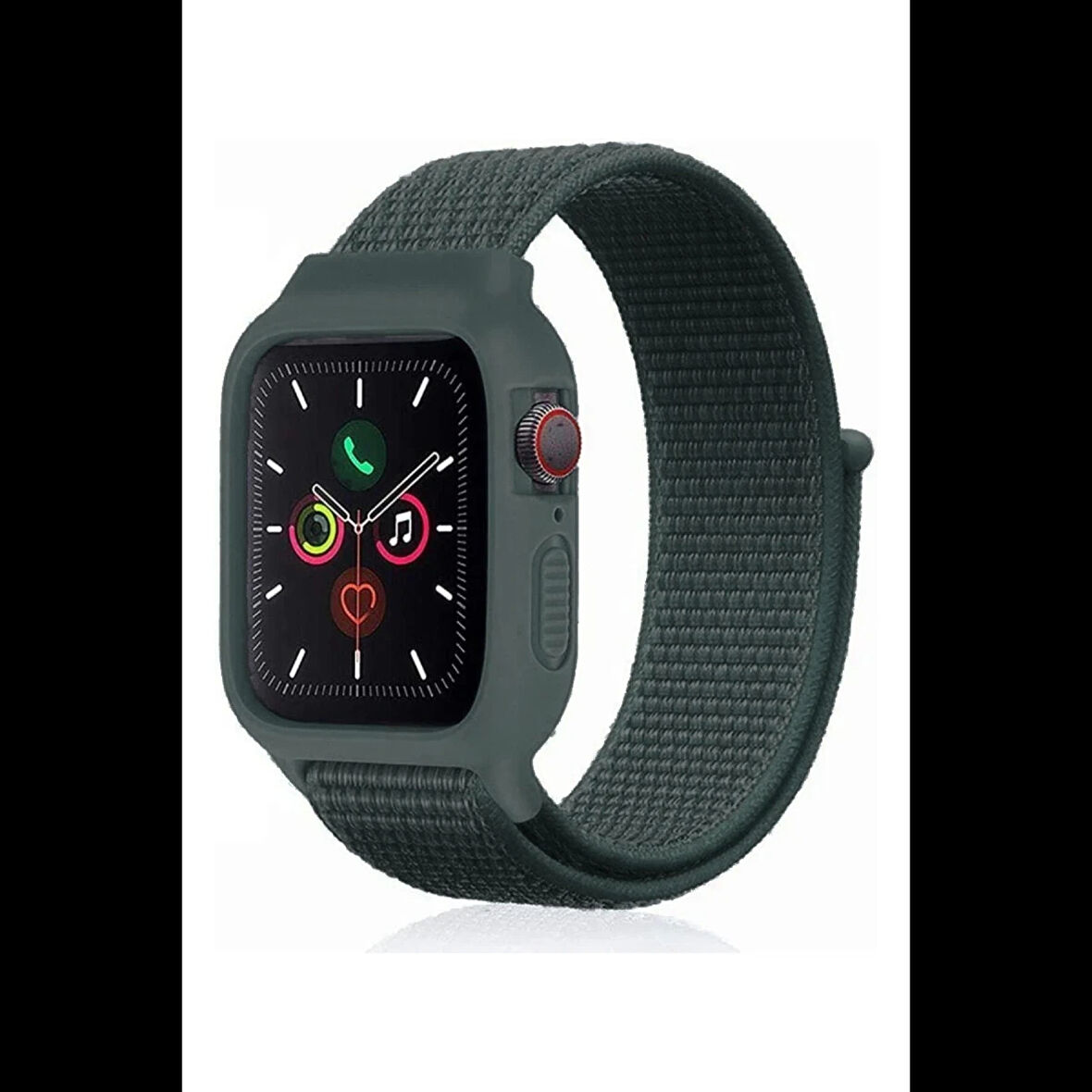 Newface Apple Uyumlu Watch 38mm Hasırlı Cırtcırtlı Kasalı Kordon