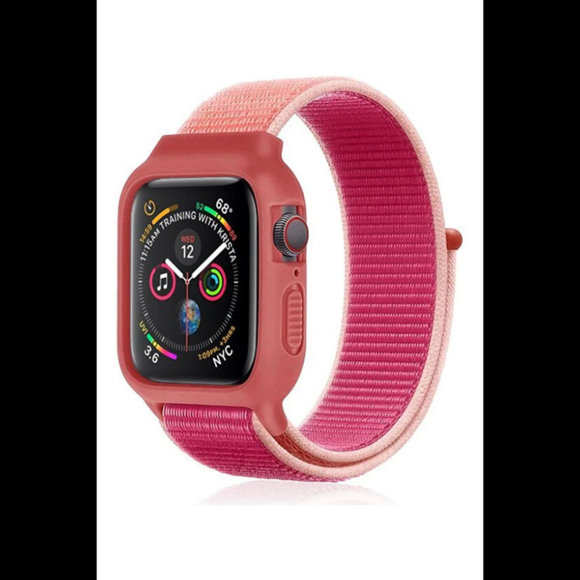 Newface Apple Uyumlu Watch 38mm Hasırlı Cırtcırtlı Kasalı Kordon