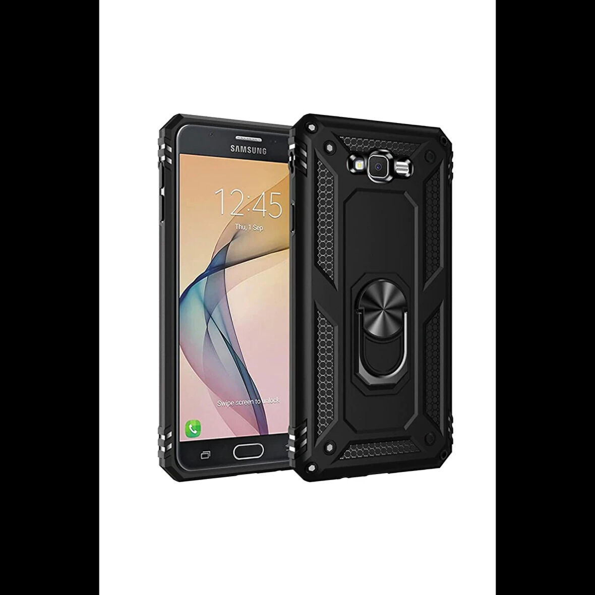Newface Samsung Uyumlu Galaxy J7 Kılıf Sofya Yüzüklü Silikon Kapak - Siyah