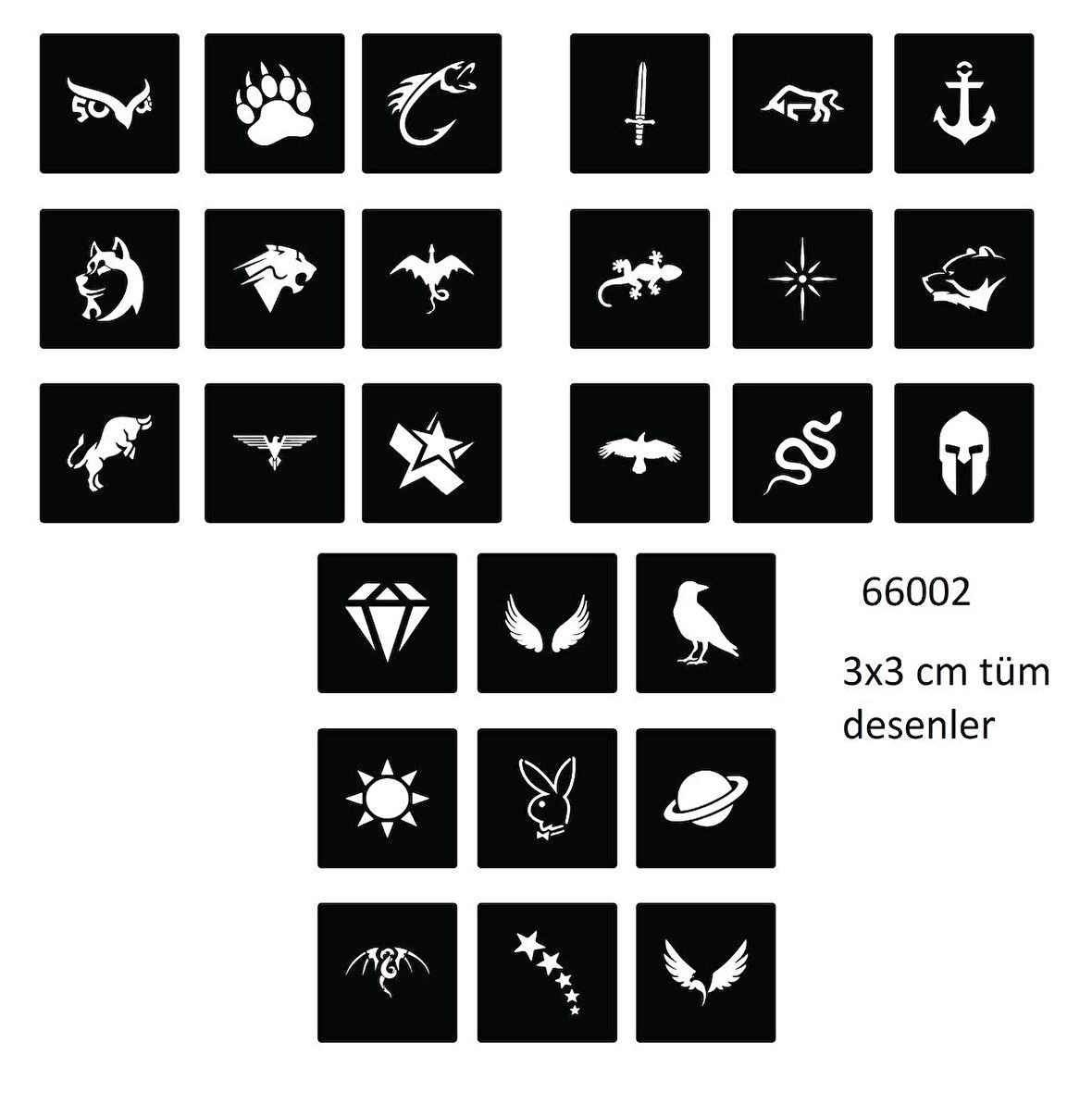 Minimal 27 Adet Erkek Deseni 3 cm Geçici Dövme Şablonu