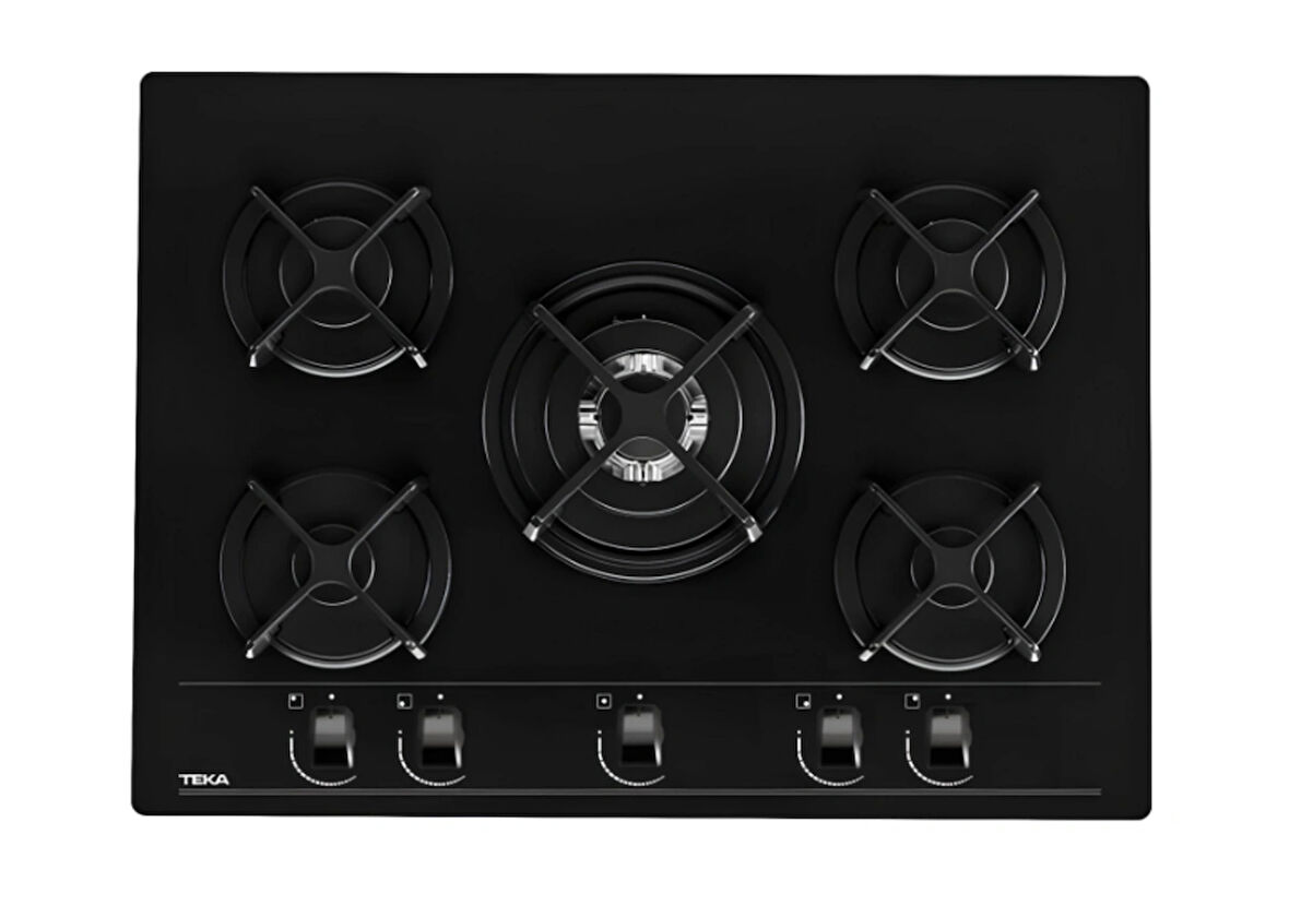 TEKA HF LUX 70 BK SİYAH ÖZEL DÜĞMELİ 70 CM. 5 GÖZLÜ GAZLI ANKASTRE CAM OCAK